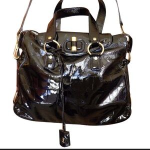 Yves Saint Laurent Croco-Embossed Muse Tote Leather Shoulder Bag Patent YSL
